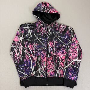 Moon Shine Camo Hoodie Size L Pink Black Full Zip Hunting Outdoor Sweatshirt